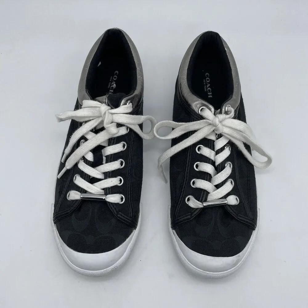 Coach New York Francesca C Monogram Lace Up Sneakers Women’s 8.5B Black/Silver
